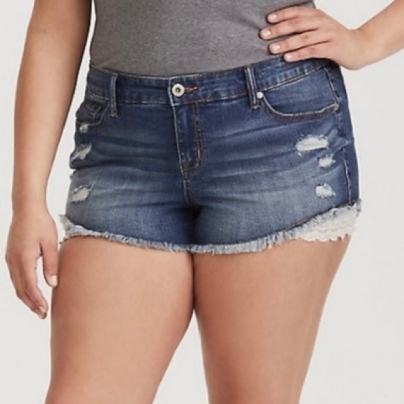 torrid Pants - Beaded lace denim shorts